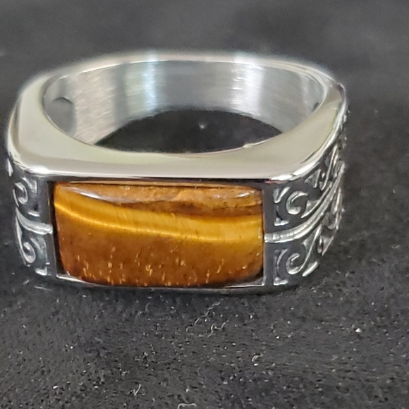 Men's Yellow Tiger's Eye Stainless steel Ring - Picture 6 of 7